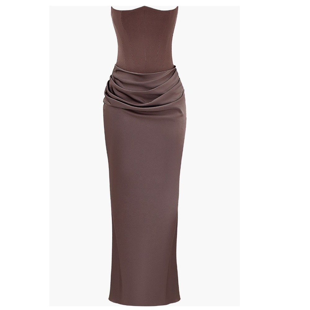 House of CB Persephone Strapless Satin Corset Cocktail Dress in Pebble Grey